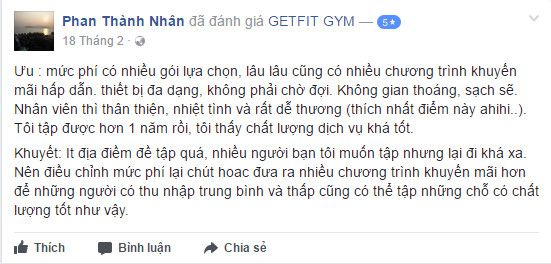 Đánh giá phòng tập Getfit & Yoga