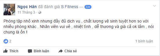 Đánh giá phòng tập S Fitness Hoàng Việt