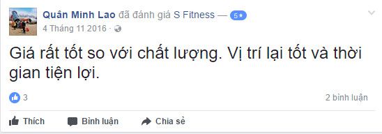 Đánh giá phòng tập S Fitness Hoàng Việt