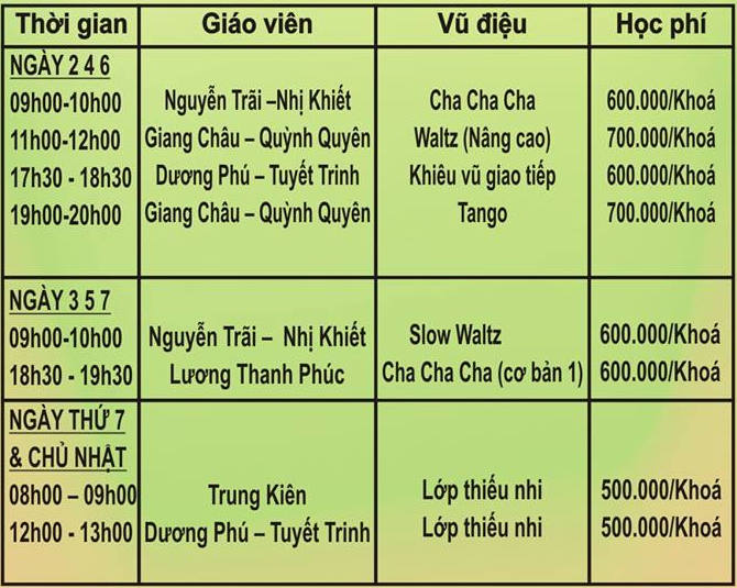 Bảng giá Phòng tập nhảy SagaDance Thành Thái, Quận 10