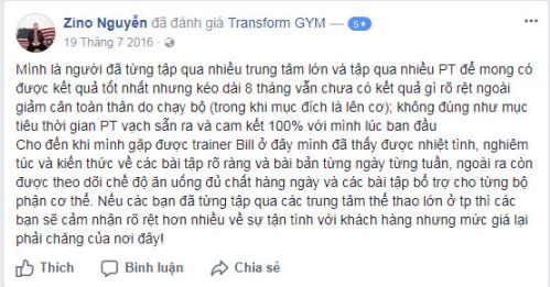 Đánh giá phòng tập Transform Gym